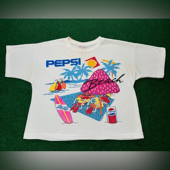 Vintage 80s RARE Pepsi Cola Surf Surfer Women’s Small Beach Crop Top T Shirt - Picture 1 of 9